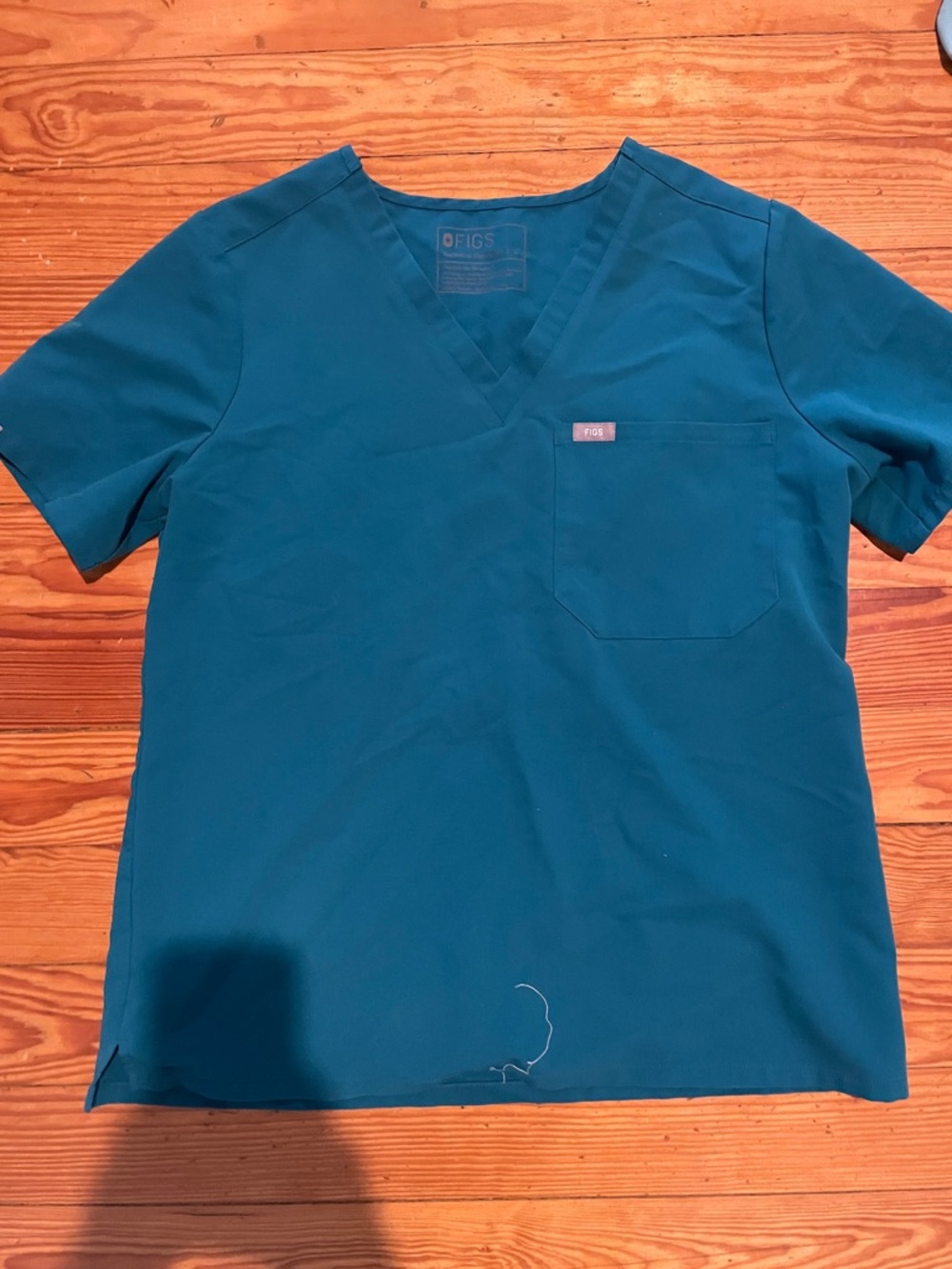 Figs Teal Short Sleeve V-Neck Scrub Top